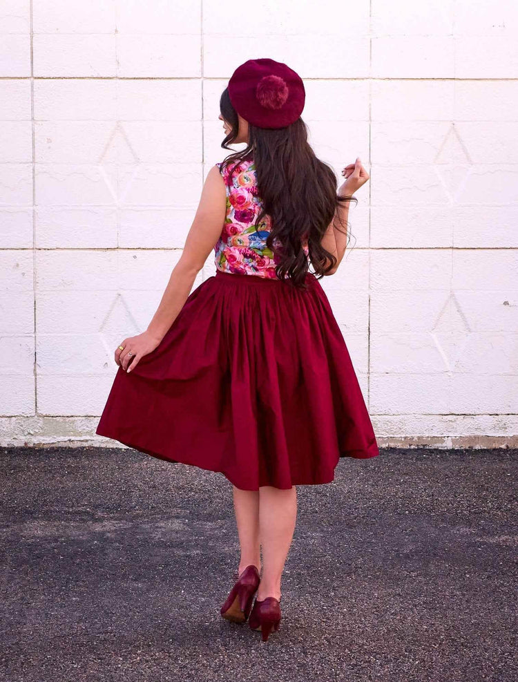 Peggy Swing Skirt in Burgundy Skirts by Retrolicious