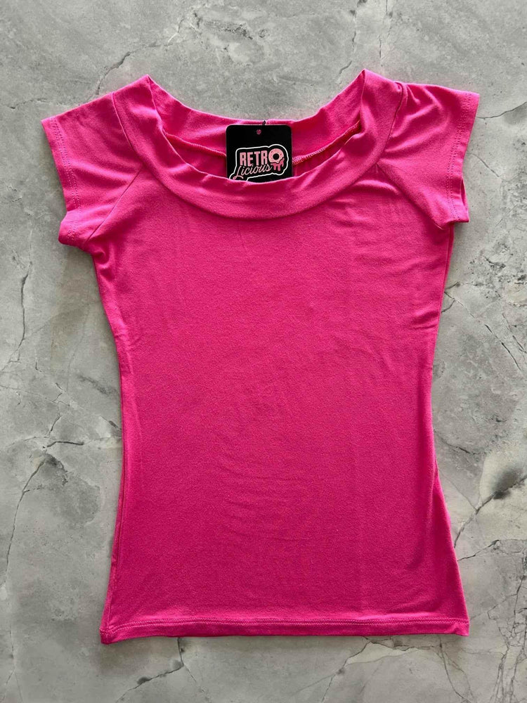Retro Boat Neck Top in Hot Pink Shirts & Tops by Retrolicious