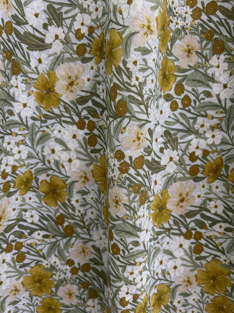 Mustard Floral Midi Dress Dresses by Retrolicious