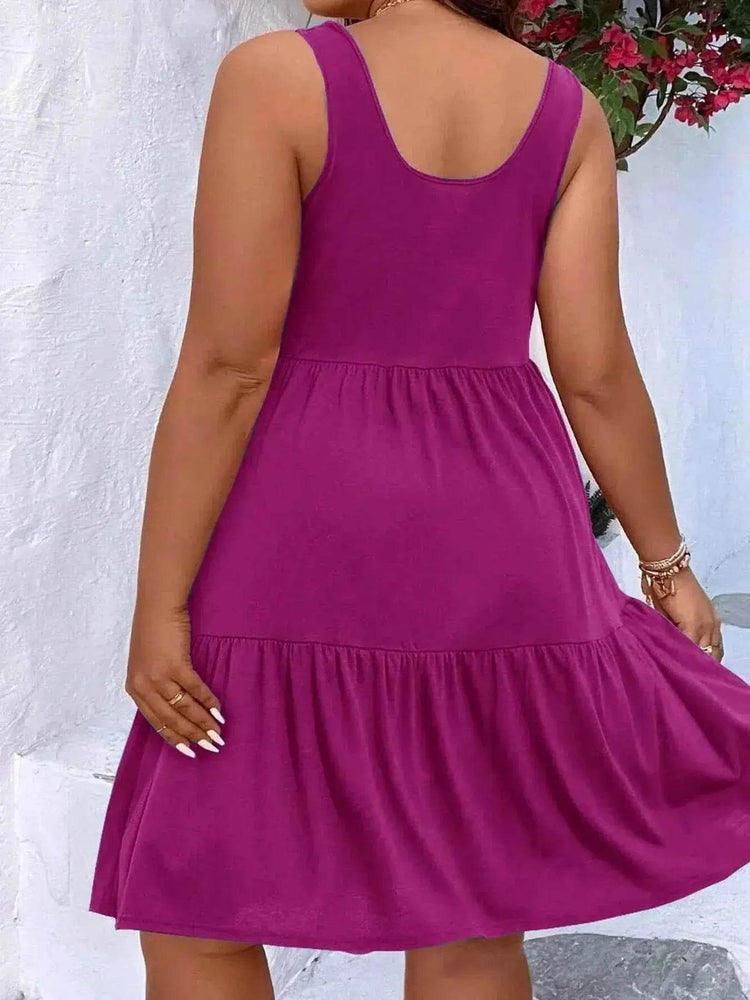 Plus Size Tiered Scoop Neck Tank Dress women Attire by Trendsi