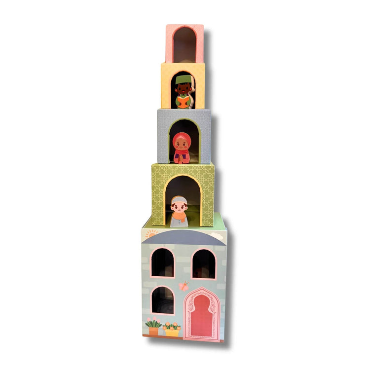 Stacking Houses (Set of 5 Houses and 3 Hardwood Characters) by Lala + Mo