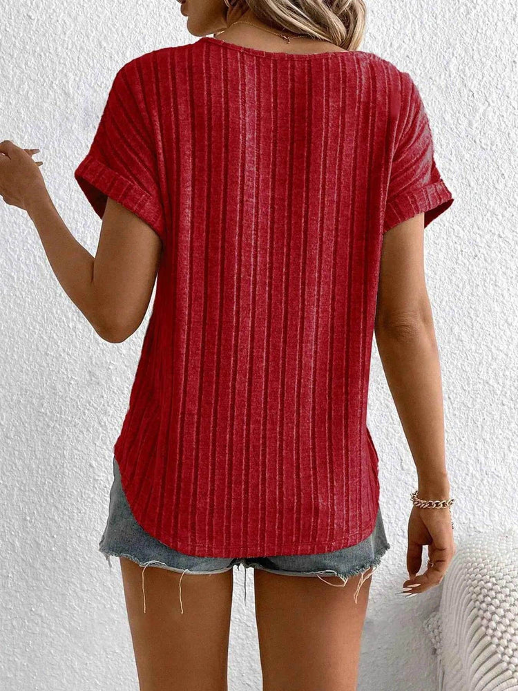 Plus Size Ribbed Texture Short Sleeve T-Shirt women Attire by Trendsi