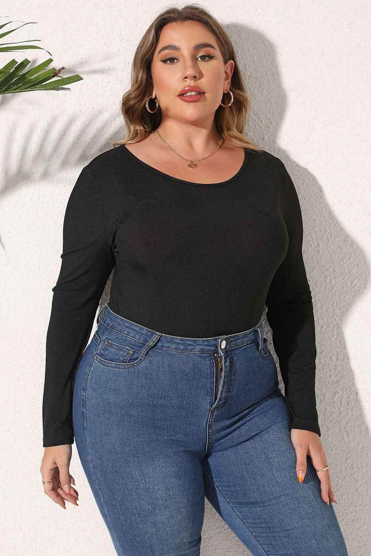 Plus Size Round Neck Long Sleeve Bodysuit women Attire by Trendsi