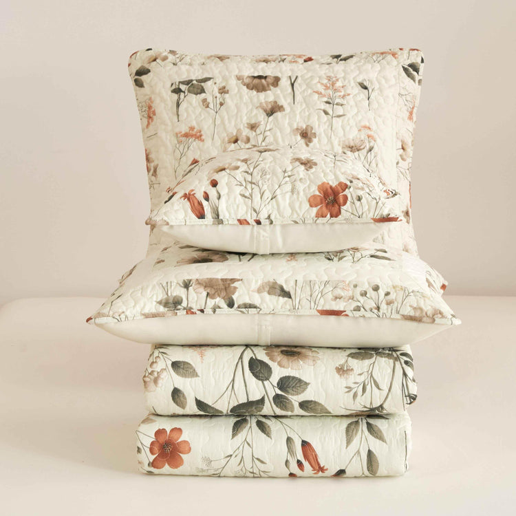 Enchanted Meadow Throw Pillow Euro Cover - Zippered Floral Design in Beige, Rose, and Soft Green, Premium Soft Microfiber, Euro Sham in 26x26 Inches (26" x 26" 1 Piece) Throw Pillow Covers by DaDalogy Bedding Collection