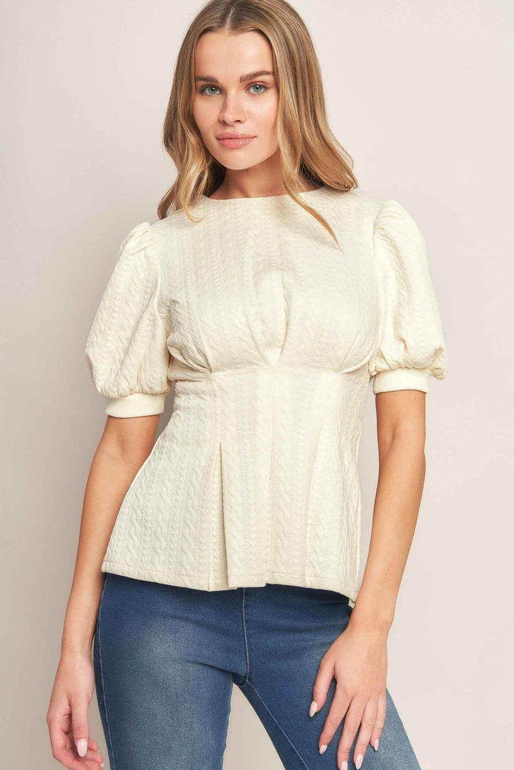 CREAM TWIST WOVEN TOP TOPS by Flying Tomato