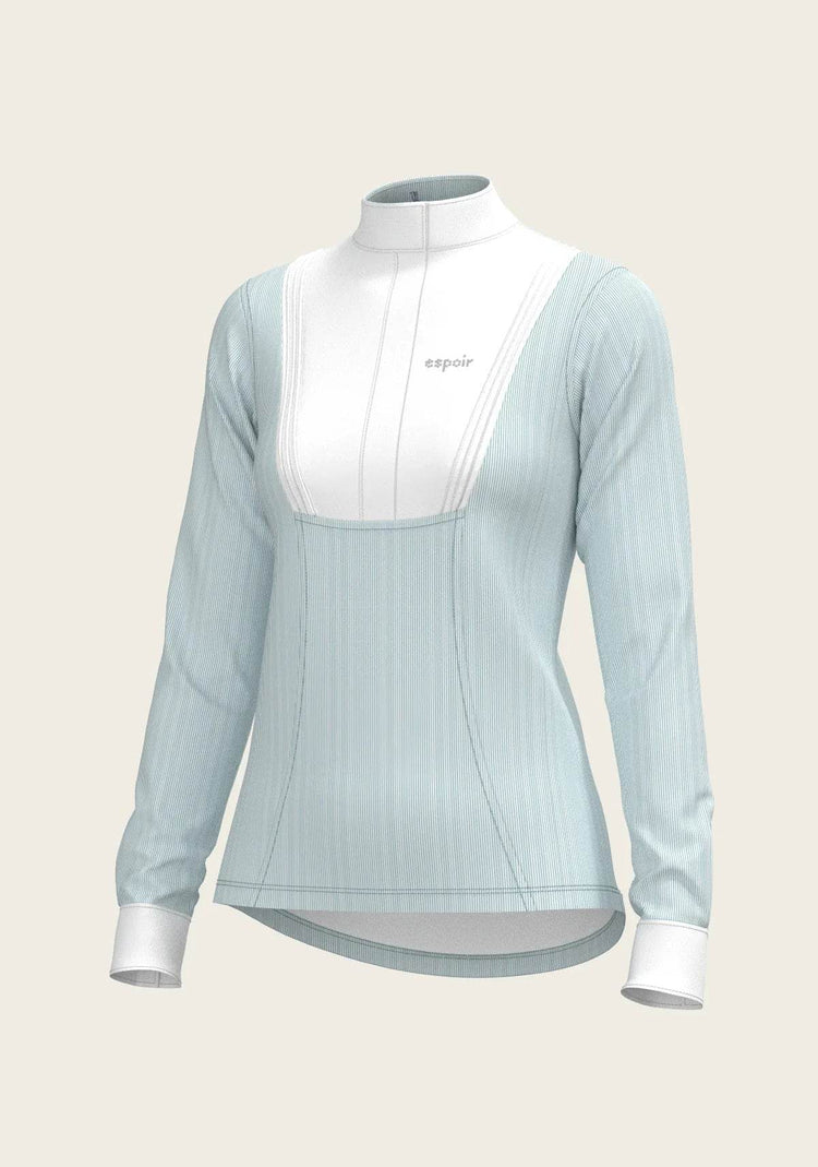 Stripes in Sky Blue Short Pleated Long Sleeve Show Shirt ESPOIR RIDER APPAREL by Espoir Equestrian