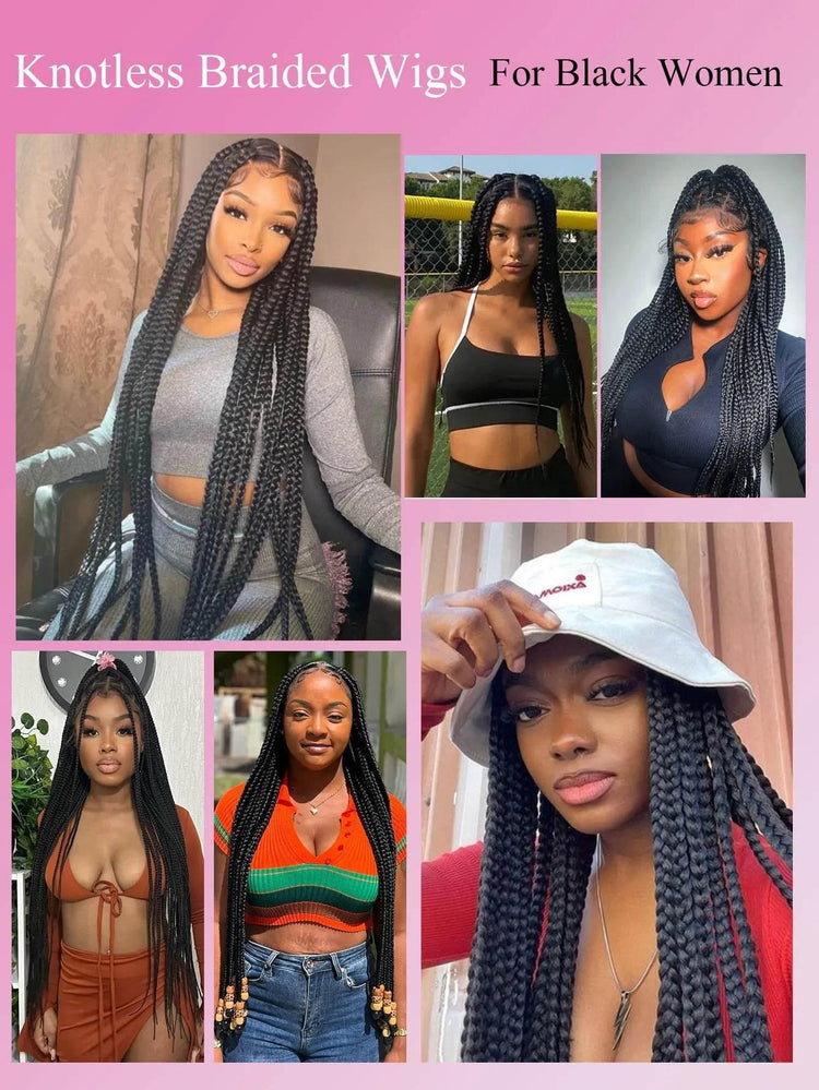 Cornrows Full Lace Braided Wigs Synthetic Knotless Box Braiding Wigs For Black Women 36&
