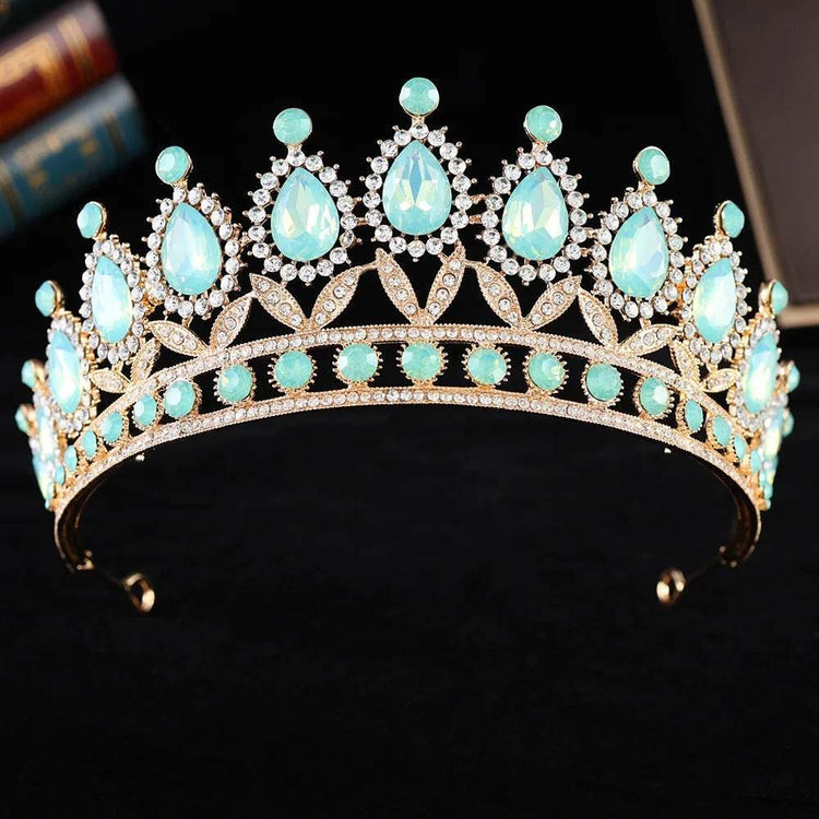 Baroque Luxury Silver Color Pink Opal Crystal Bridal Tiaras Crown Rhinestone Pageant Diadem Headpieces Wedding Hair Accessories Tiaras by DSERS