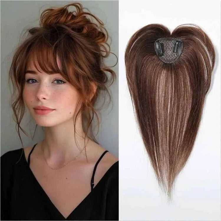 100% Remy Human Hair Toppers with Bangs Light Brown Hairpieces 3D Wispy Human Hair Bangs for Women Thin Hair Real Human Hair Topper Clip In Hair Accessories by Zopi / AliExpress