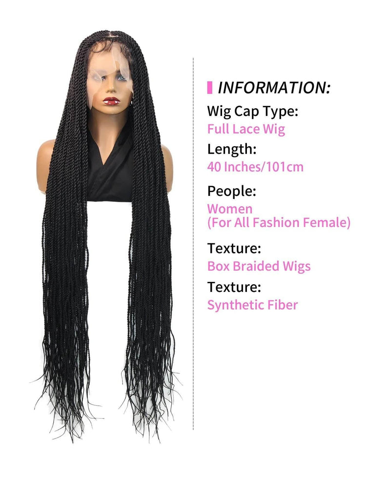 Senegalese Twists Synthetic Braided Wigs Long 40Inch Full Lace Wigs With Baby Hair Knotless Box Braiding Wigs For Black Women Braided Wigs by DSERS