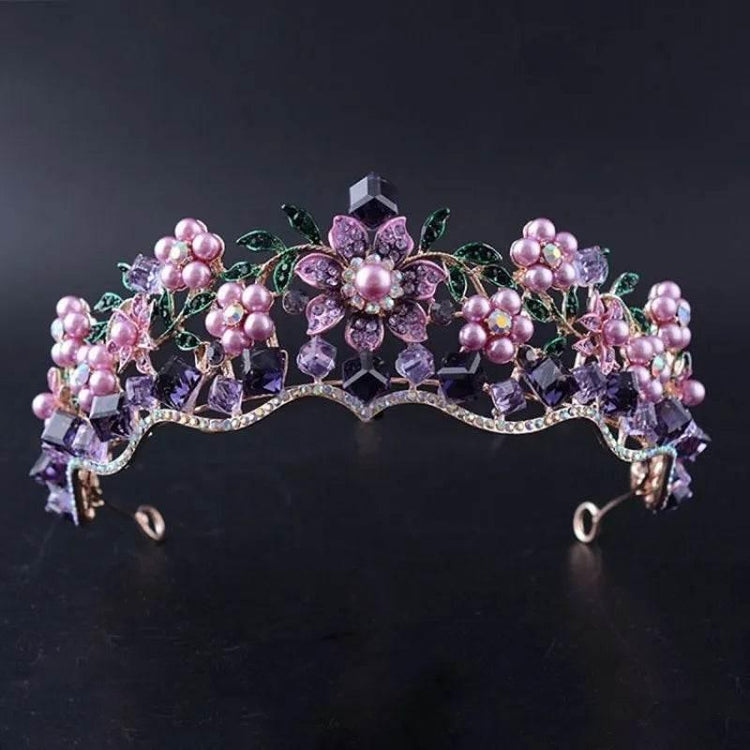 Luxury Baroque Purple Crystal Pearl Bridal Crown Tiara Magnificent Rhinestone Diadem for Bride Headband Wedding Hair Accessories Tiaras by DSERS