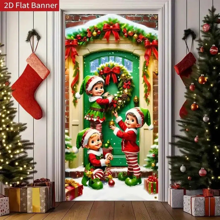 2D door signs, Christmas fairy doors, holiday door curtain flags, family front door signs, porch garden decorations by DSERS
