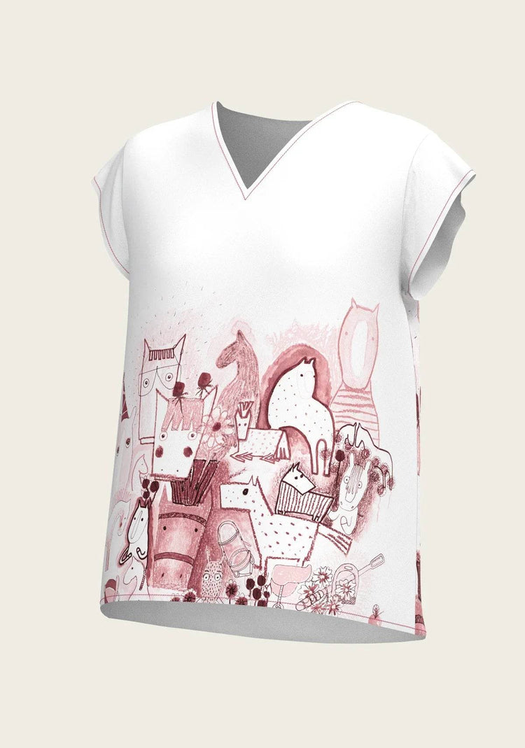 The Horse Fair in Rose Loose Fitting V Neck Shirt ESPOIR RIDER APPAREL by Espoir Equestrian