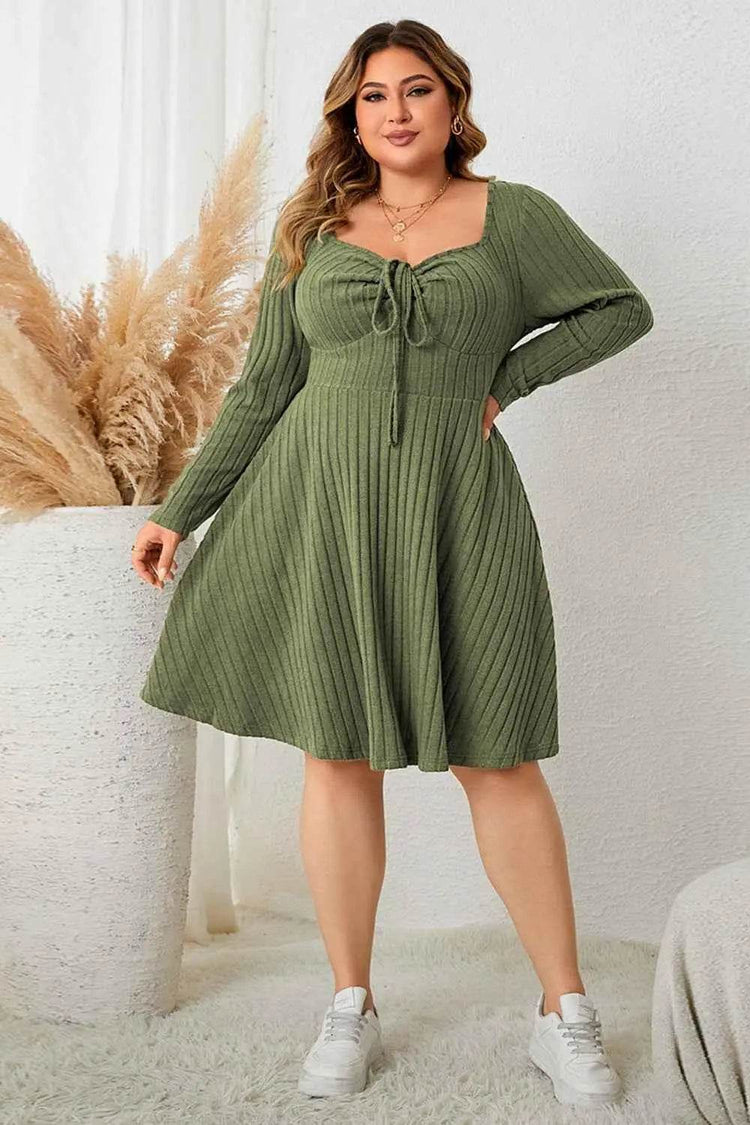 Honey Plus Size Sweetheart Neck Long Sleeve Ribbed Dress women Attire by Trendsi