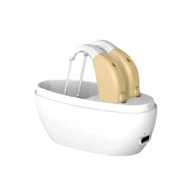 Beige Hearing Aids with Black Charging Case Sound Amplifier Hearing Aids Beige Black Hearing Aids Avoid Whistling Beige Case Hearing Aids by XceeFit Official Store