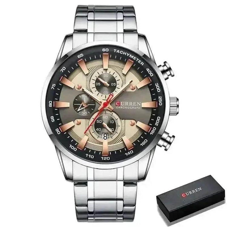 Curren Silver Blue Quartz Mens Watch men&