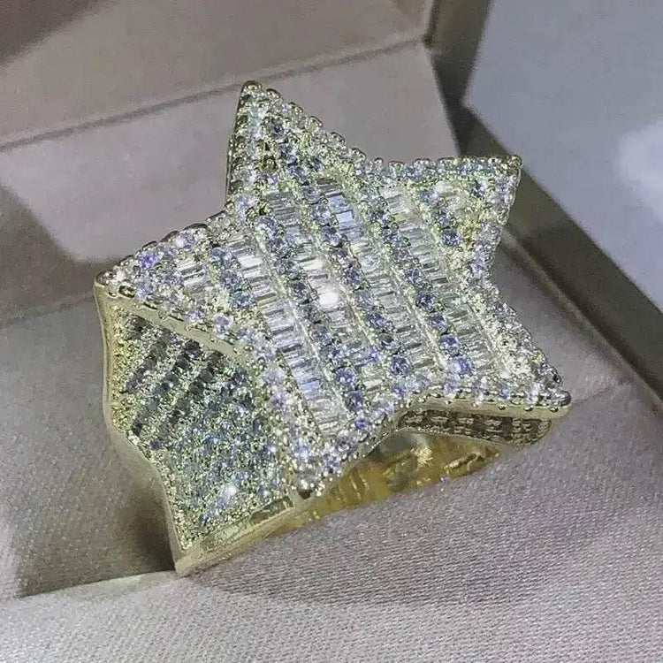 Gold Star Ring Crystal Micro-Inlaid Zircon Jewlery by DSERS