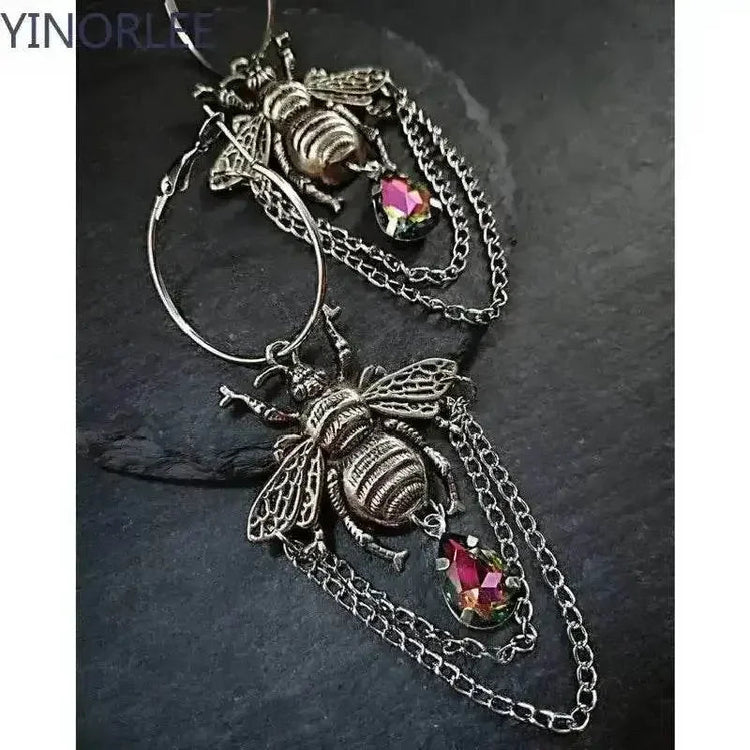Goth Bumblebee Hoops Water Crystal Earring Dangle Drop Teardrop Witch Creative Gothic Punk Grunge Jewellery Women Gift Trend Jewelry & Accessories by DSERS
