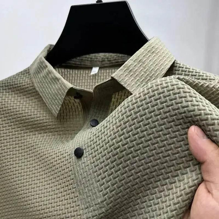 Mens Lop-Up Hollow Short-Sleeved Woven Shirts T-shirts by DSERS