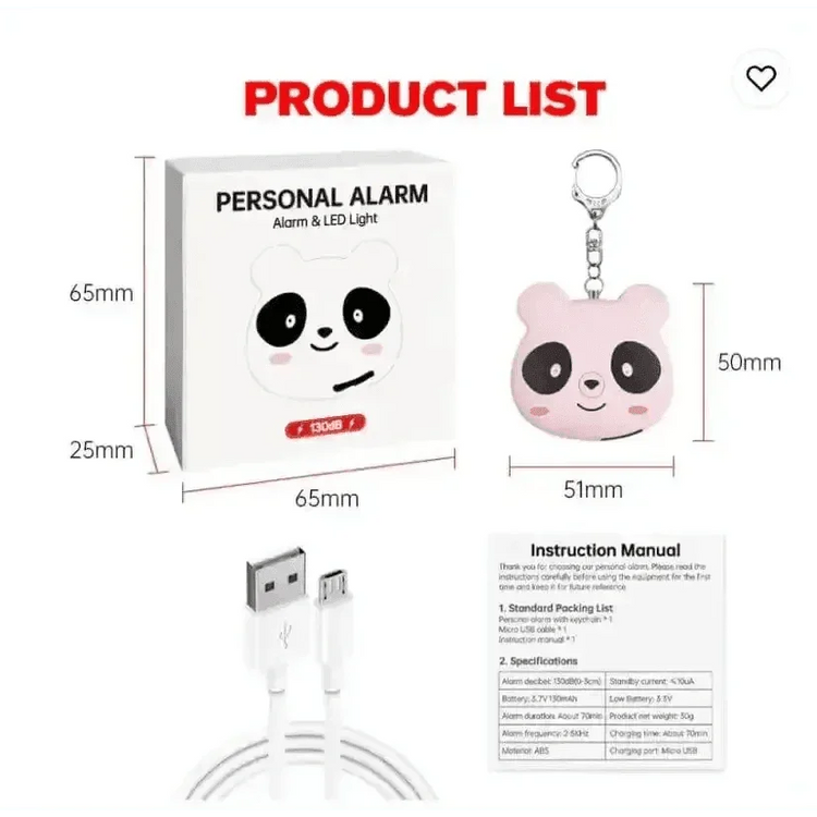 Pink Panda Cute Rechargeable Personal Alarm Keychain Personal Alarm by eboy2050GIFTS