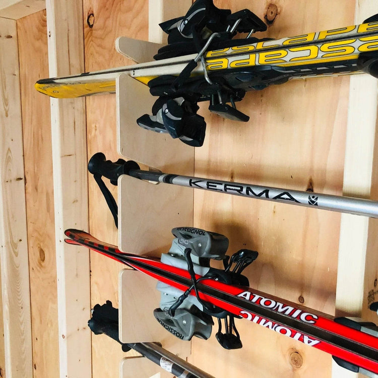 Snow & Water Ski Storage Rack – Shed Organizer for Skis, Poles & Gear Shed Organization by HangThis Up My Shed Organizing System