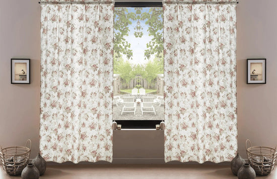 DaDa Bedding Set of 2-Pieces Hint of Mint Dainty Floral Pink Roses Cottage Sheer Window Panel Curtains (JHW3036)