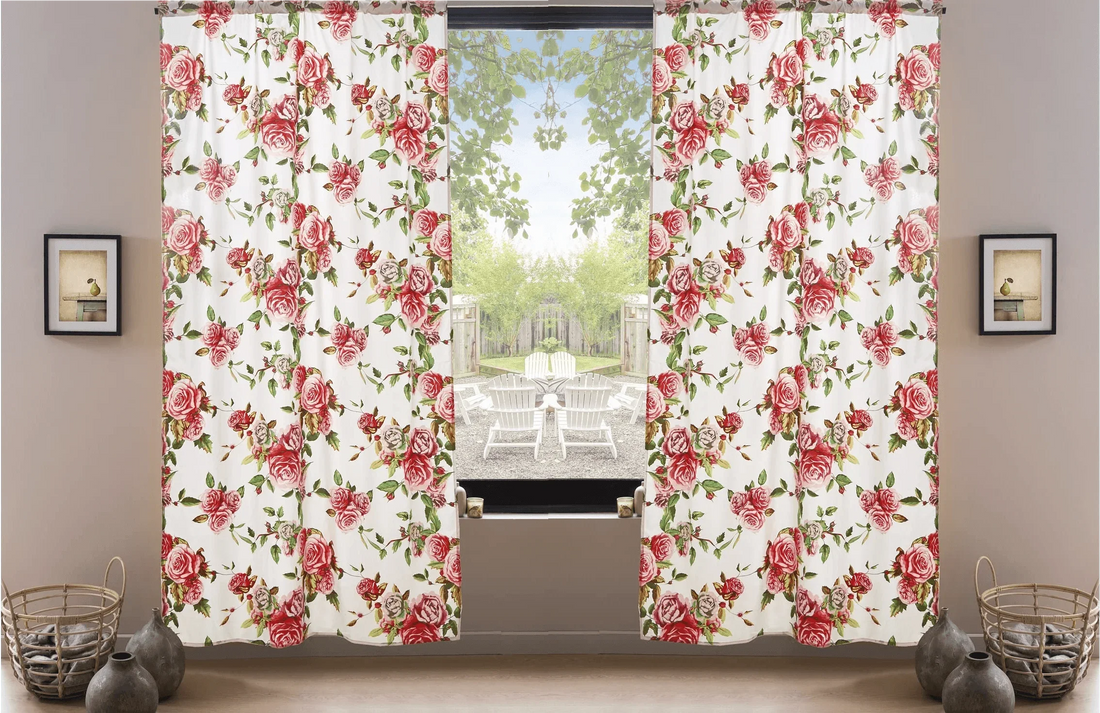 DaDa Bedding Set of 2-Pieces Romantic Roses Pink Floral Sheer Window Panel Curtains (JHW-879)