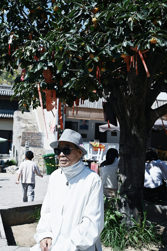 a person standing under a tree