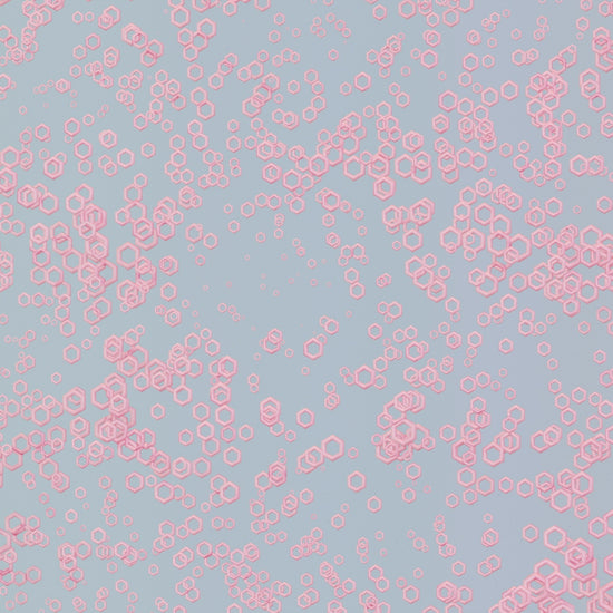 a blue and pink background with small circles