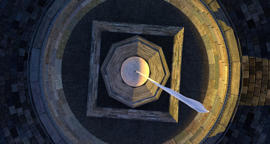 An aerial view of a circular object with a white object in the center