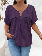 Plus Size Ribbed Half Zip Relaxed Fit T-Shirt women Attire by Trendsi