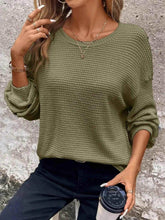 Plus Size Relaxed Fit Waffle Knit Round Neck T-Shirt women Attire by Trendsi