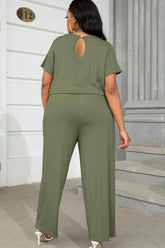 Plus Size Drawstring Waist Short Sleeve Jumpsuit women Attire by Trendsi