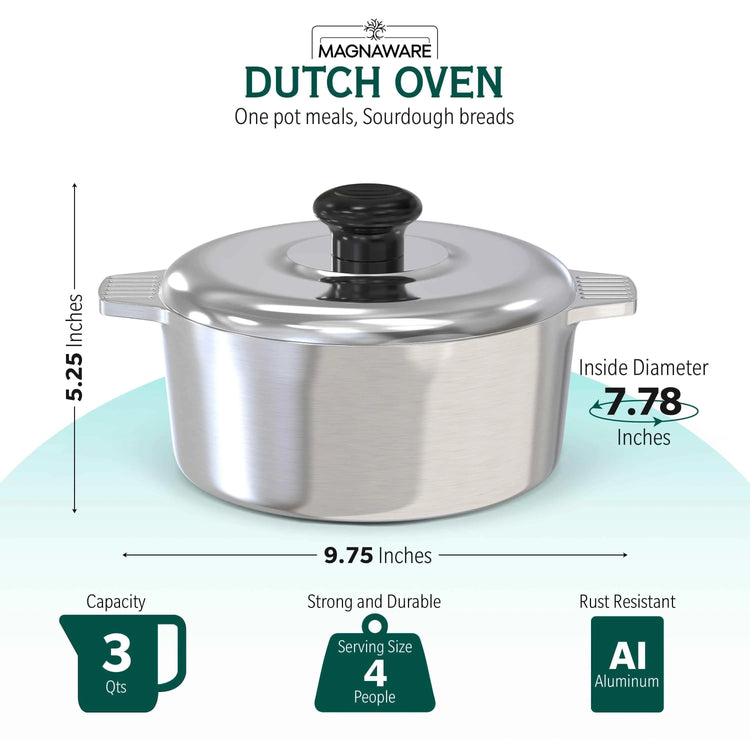 3 Quarts Round Dutch Oven with Lid Home & Garden by MAGNAWARE