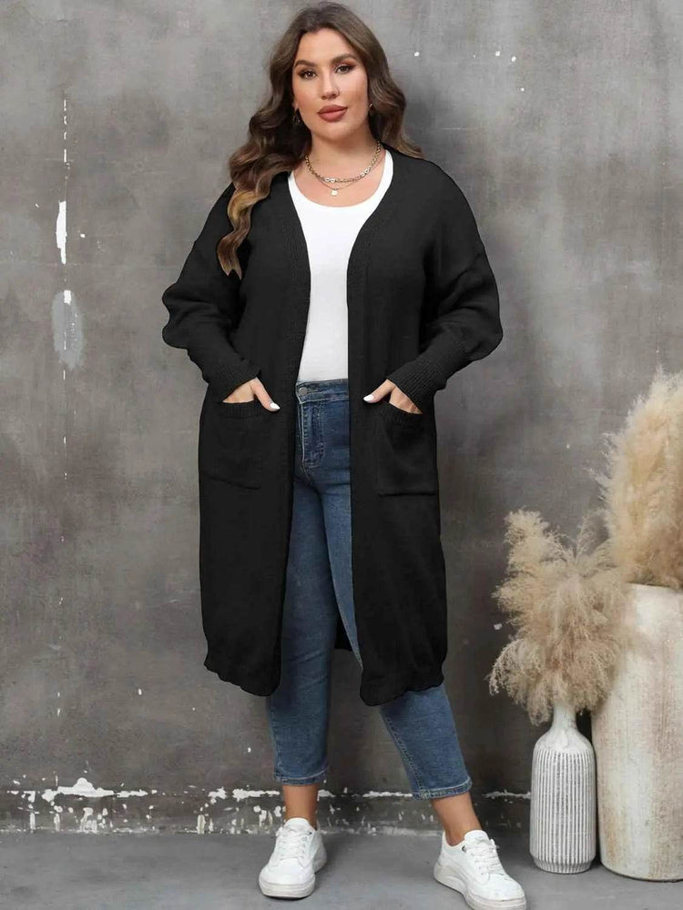 Plus Size Long Sleeve Pocketed Cardigan women Attire by Trendsi