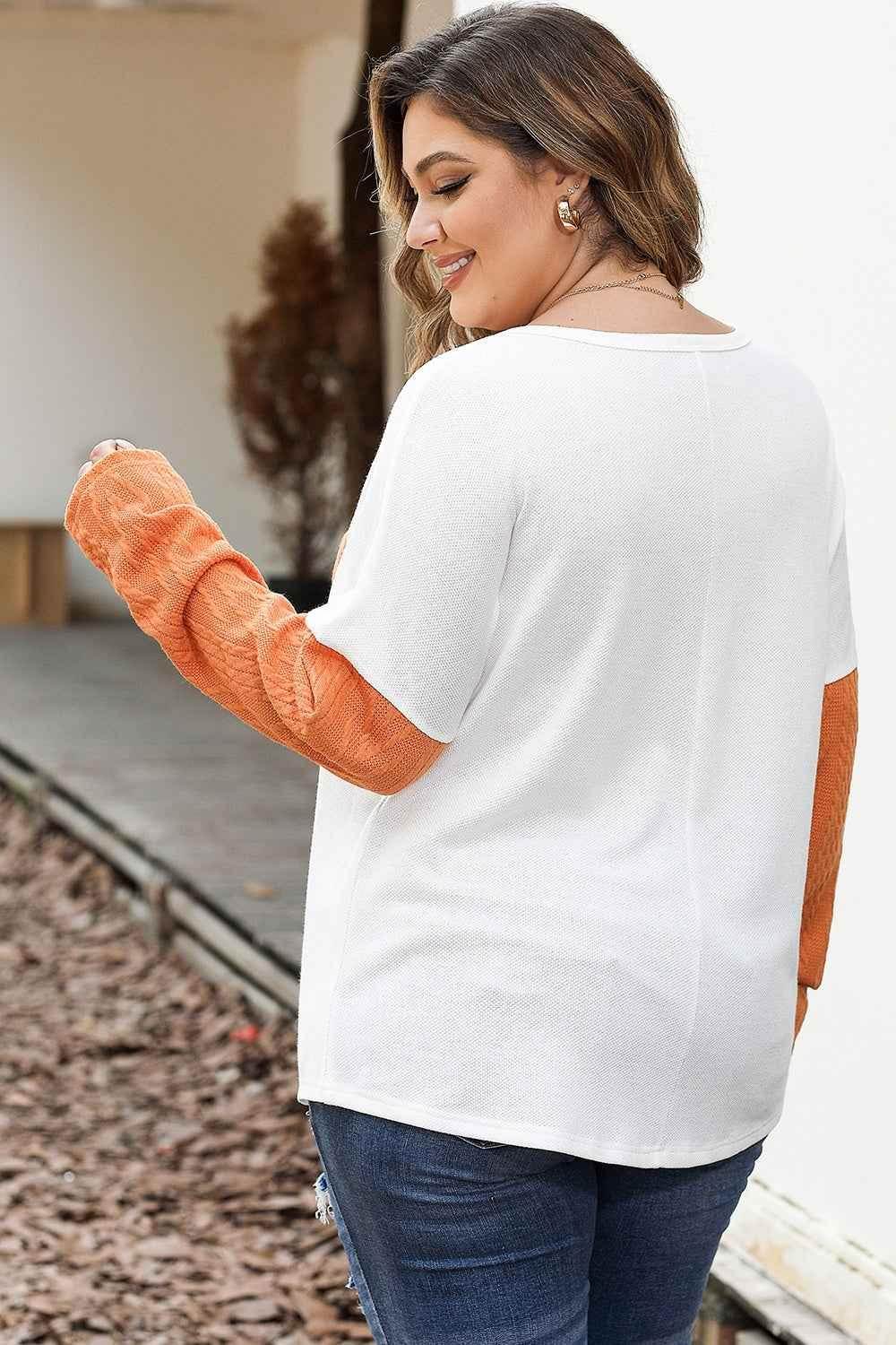 Plus Size Color Block Dropped Shoulder Blouse women Attire by Trendsi