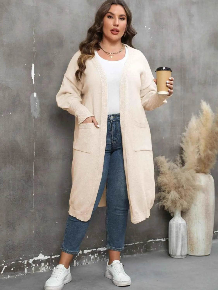 Plus Size Long Sleeve Pocketed Cardigan women Attire by Trendsi
