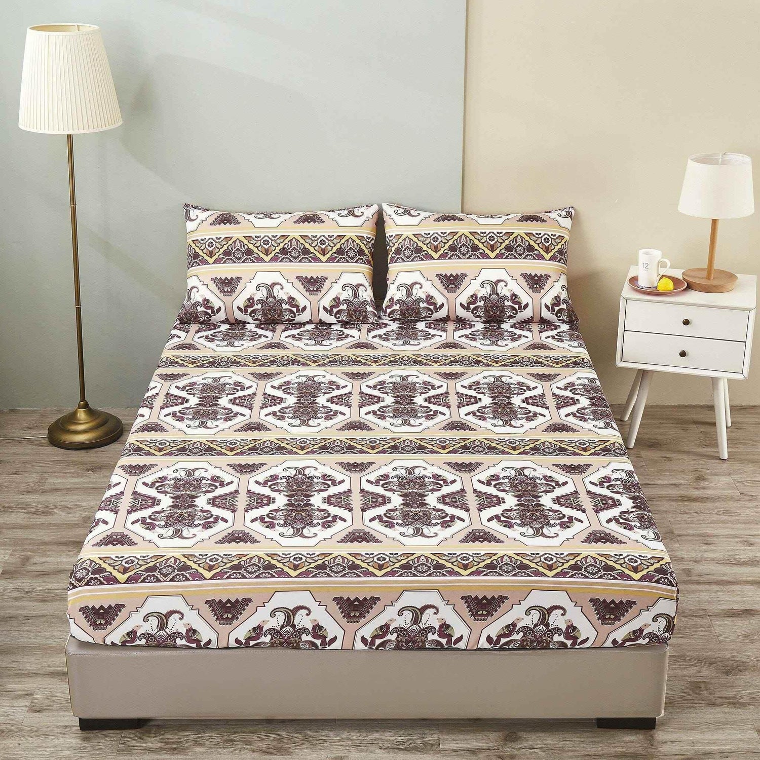 DaDa Bedding Majestic Oriental Kilim Fitted Sheet - w/ Pillow Cases Royal Persian Traditional Design Intricate Ornate Ornament Print Bed Sheets by DaDalogy Bedding Collection