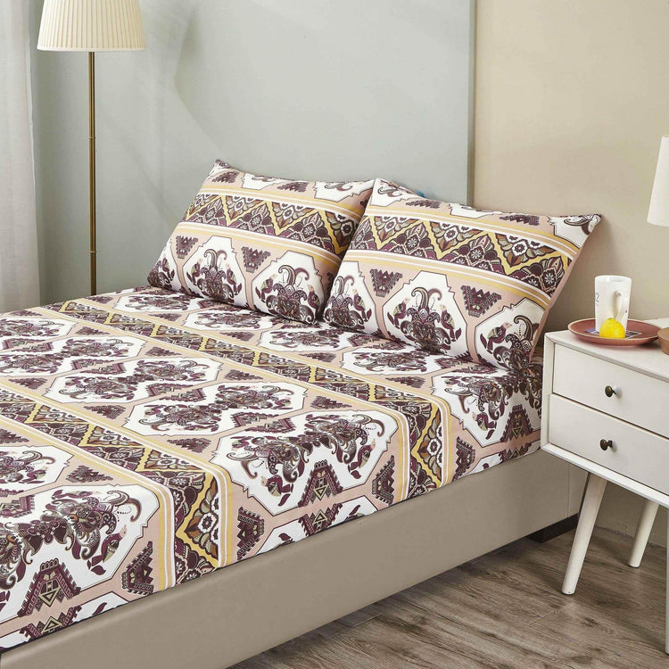 DaDa Bedding Majestic Oriental Kilim Fitted Sheet - w/ Pillow Cases Royal Persian Traditional Design Intricate Ornate Ornament Print Bed Sheets by DaDalogy Bedding Collection