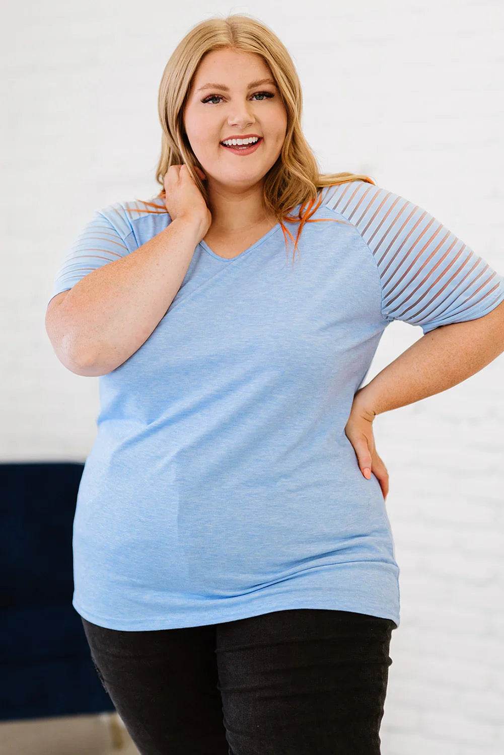 Plus Size V-Neck Raglan Sleeve Tee women Attire by Trendsi