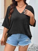 Plus Size V-Neck Ribbed Knit T-Shirt women Attire by Trendsi