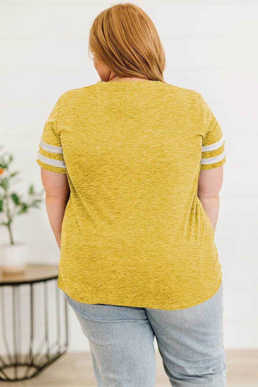Plus Size Striped V-Neck Tee Shirt women Attire by Trendsi