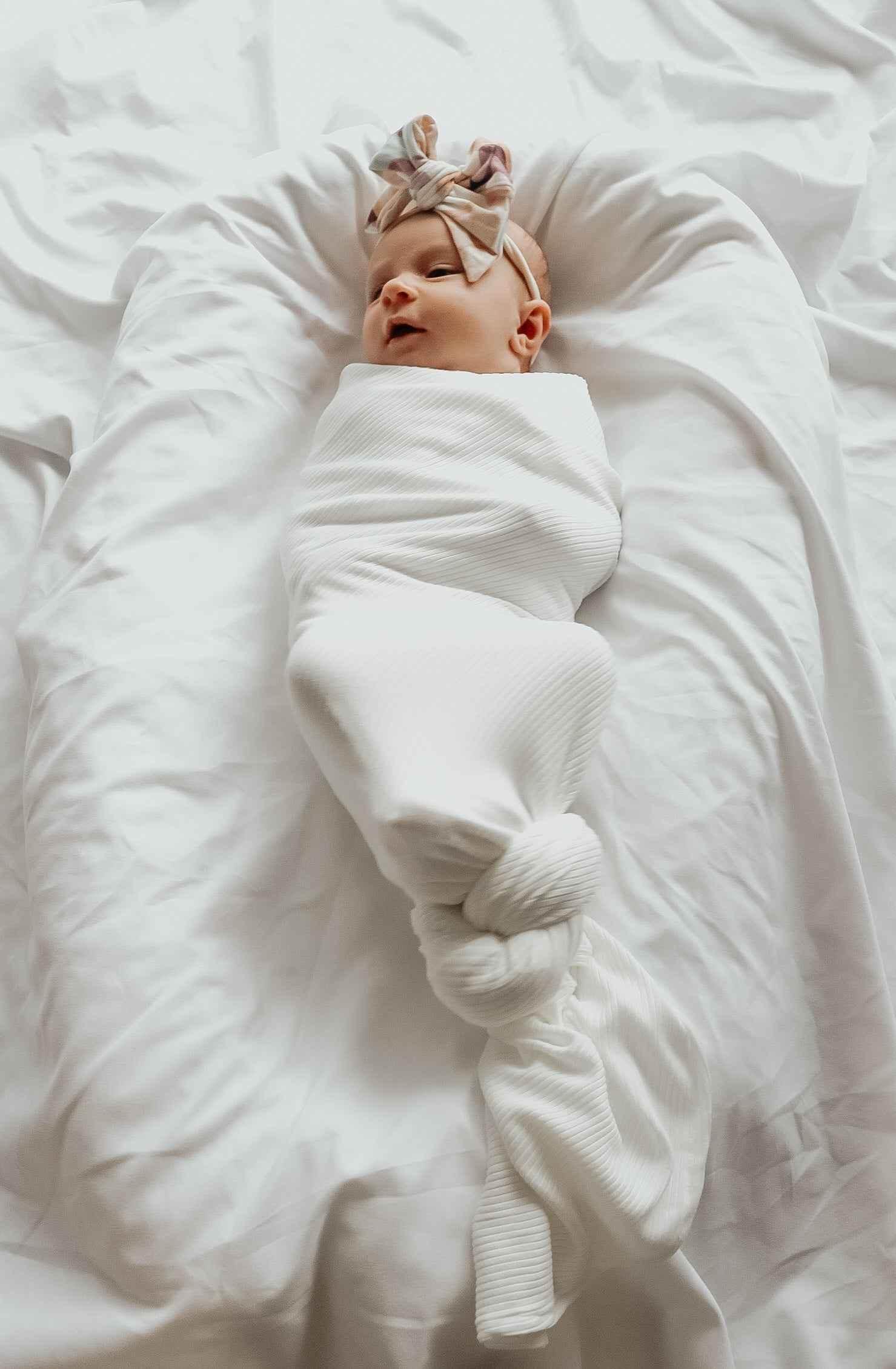Dove Ribbed Stretch Swaddle by Little Mae & Co