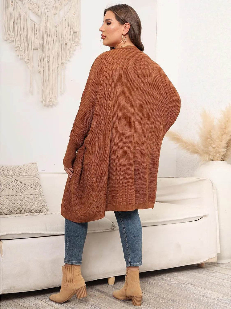 Plus Size Open Front Cardigan With Pockets women Attire by Trendsi
