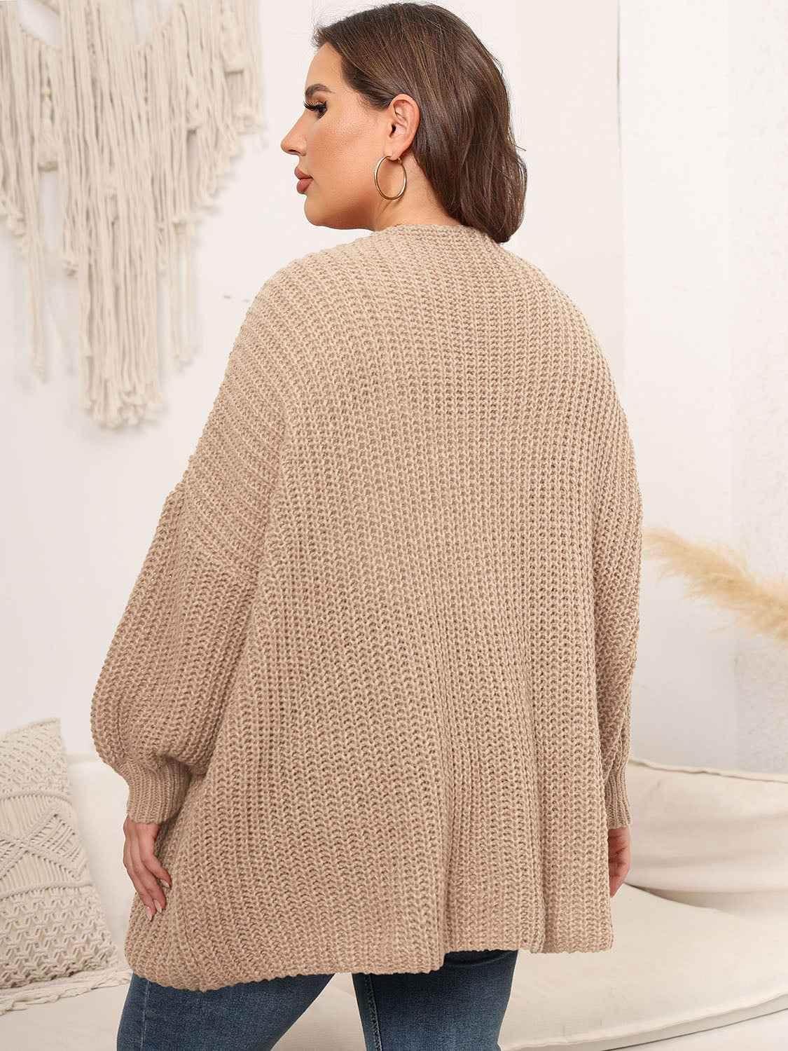 Plus Size Open Front Dropped Shoulder Knit Cardigan women Attire by Trendsi