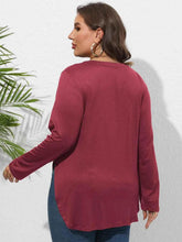 Plus Size Round Neck Long Sleeve Slit T-Shirt women Attire by Trendsi
