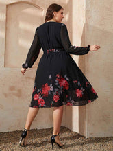 Honey Plus Size Floral Surplice Neck Tie Waist Dress women Attire by Trendsi