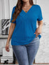 Plus Size V-Neck Short Sleeve Ribbed T-Shirt women Attire by Trendsi