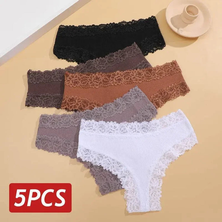 5PCS Lace Cotton Brazilian Panties Lace Cotton Brazilian Panties by Dropshee