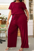 Plus Size Drawstring Waist Short Sleeve Jumpsuit women Attire by Trendsi